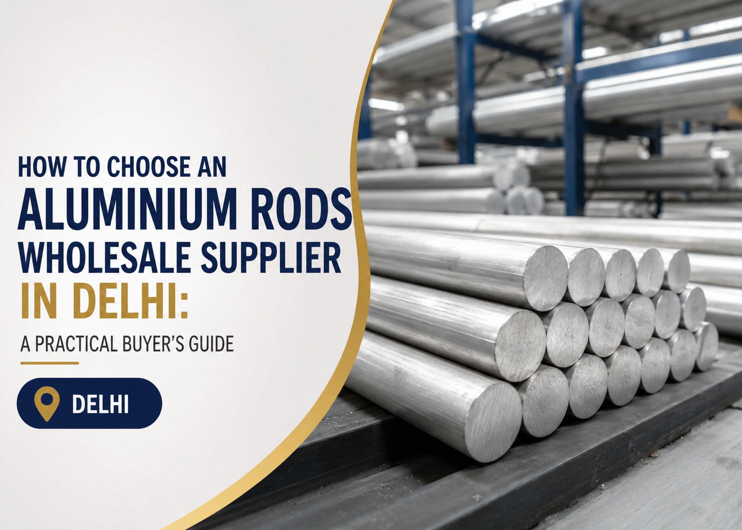 Stacked aluminium round rods in a warehouse, a buyer's guide to choosing an aluminium rods wholesale supplier in Delhi